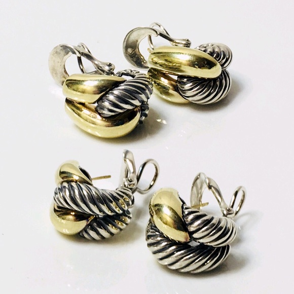 David Yurman Sterling 14k Sculpted Cable Earrings - Picture 4 of 8